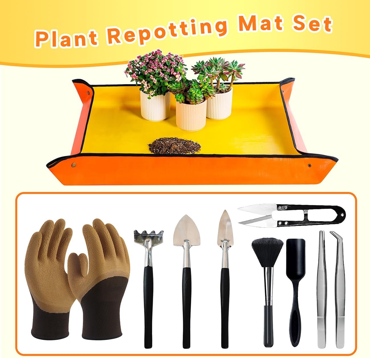 Bonsai Tools Set for Beginners, Bonsai Tree Kit with Training Wire, Scissors, Pruning Shears, Repotting Kit, Indoor Plant Tools Starter Kit (Orange with saws)