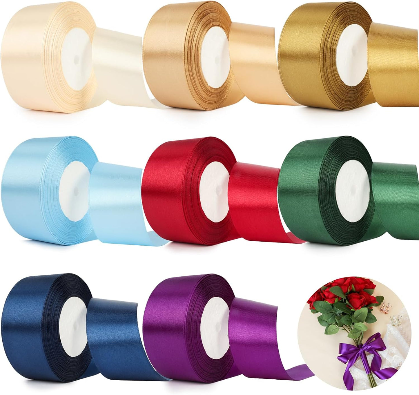 NESCCI 200 Yards Ribbon,1-1/2 Inch Satin Ribbon,Single Face Satin Ribbons, Perfect for Gift Wrapping,Wedding Decoration,Handmade Bows,Wrapping Bouquet and More
