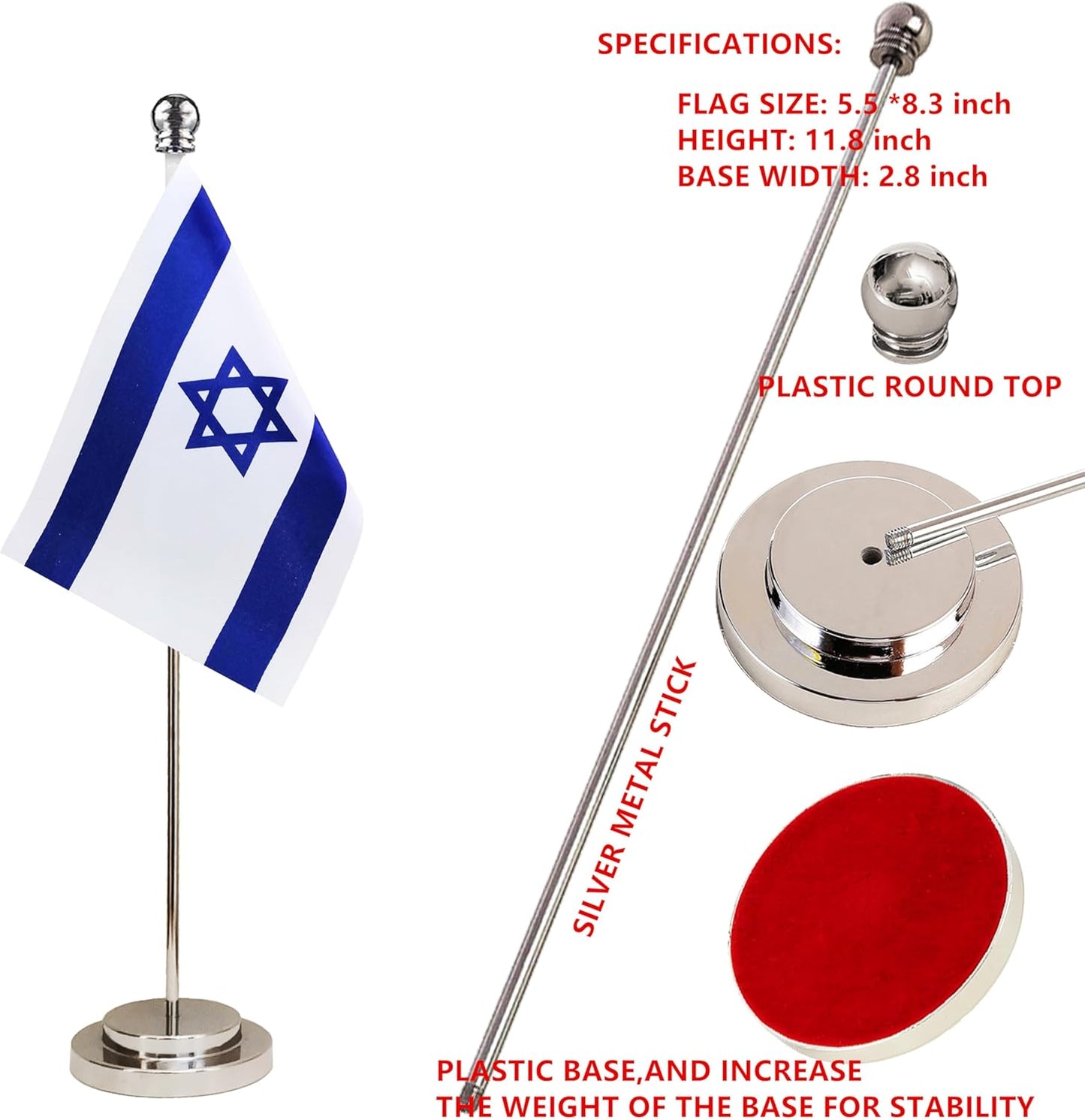 Israel Israeli Deluxe Desk Flag Set Small Mini Miniature Israel Israeli Table Desktop Flags,Festival Events Celebration,Office Decoration-2 Pack