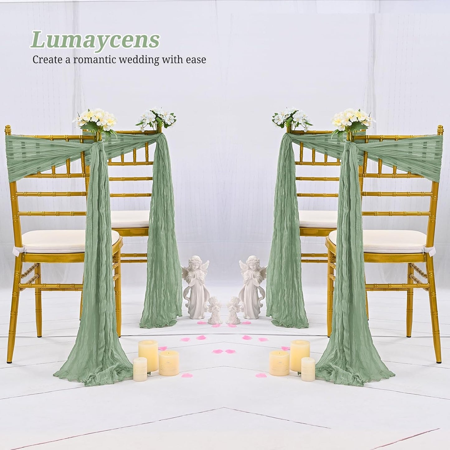 50 PCS Cheesecloth Chair Sashes Bows Wedding Aisle Decorations Chair Ribbon Ties Back Sash for Wedding Party Events Banquet Chair Cover Decoration (Sage Green)