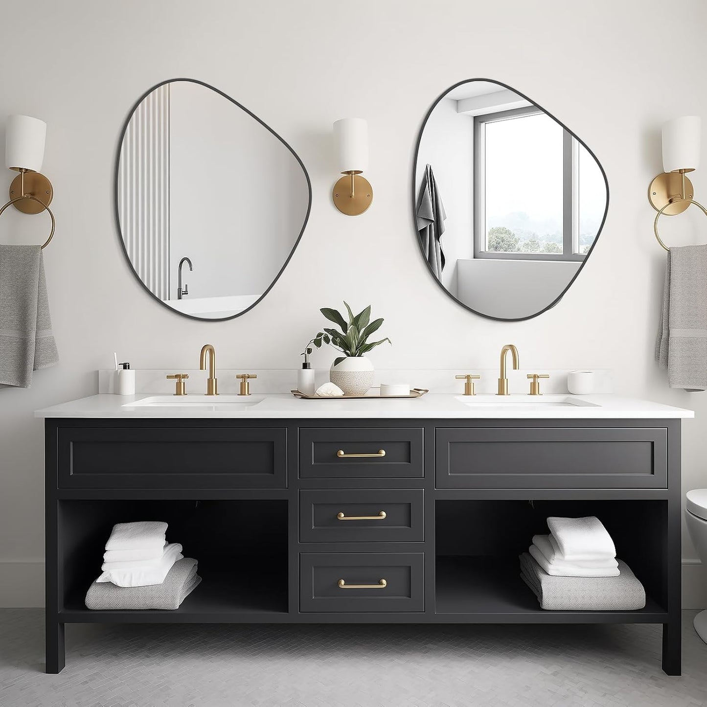 WallBeyond Asymmetrical Mirror, Irregular Wall Mirror for Bathroom, Abstract Wall Mirrors Decorative for Bedroom Living Room Entryway Hall, Mirrors for Wall Decor 28" H x 23" W, Black