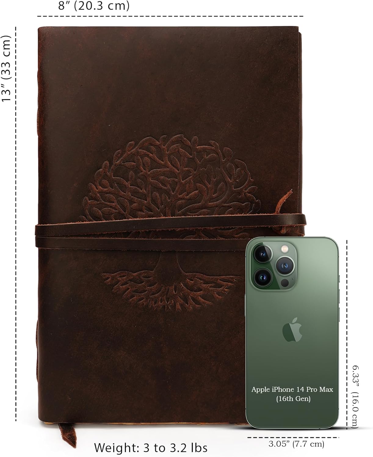 LUXEORIA Tree Of Life Leather Journal for Women and Men, Handcrafted Leather Journal for Writing Womens, Sketchbook, Travel Diary with Unlined Deckle Paper, Vintage Brown 8x13
