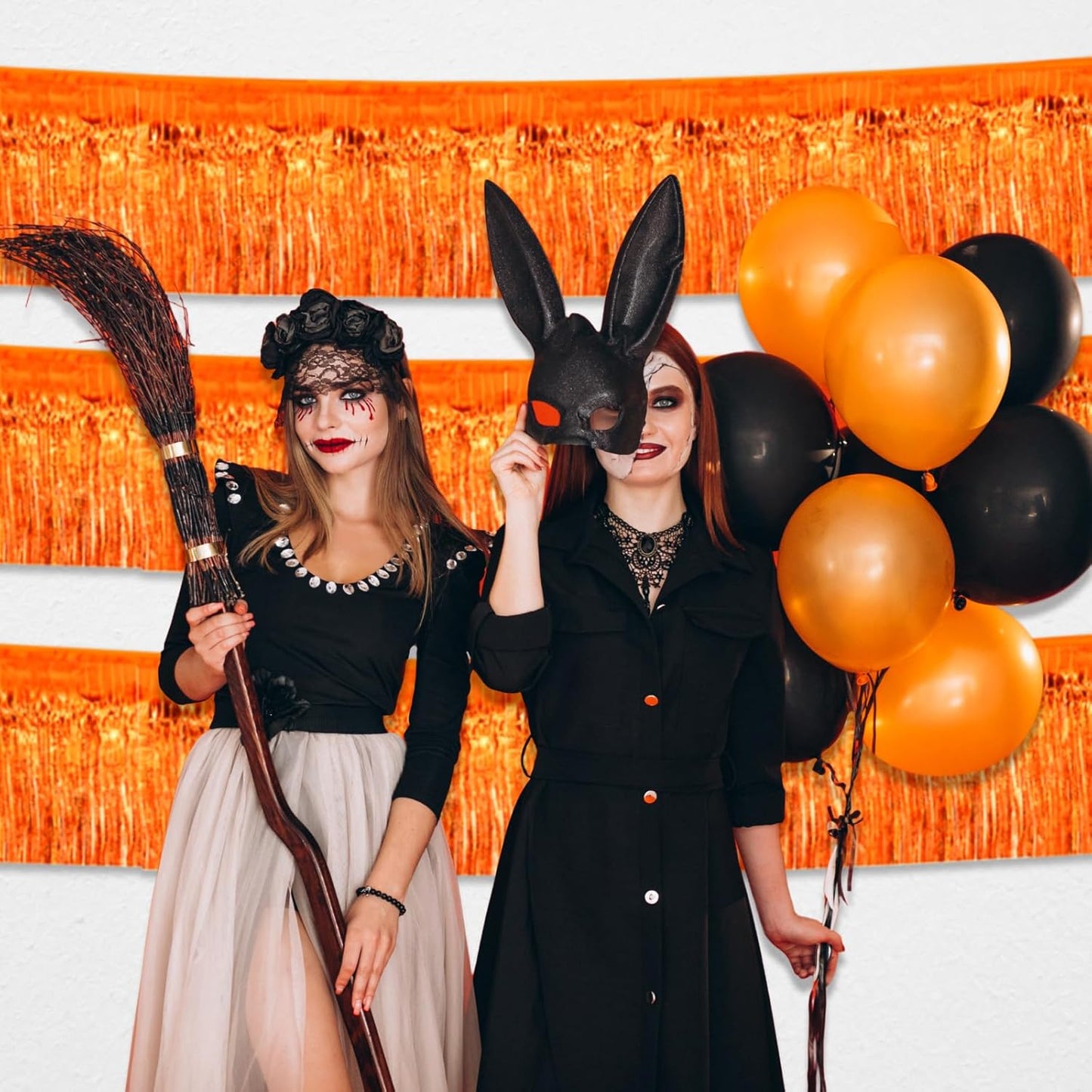 4 Pack 10 Feet Orange Foil Fringe Garland Metallic Tinsel Streamers Banner Wall Hanging Curtain Backdrop for Parade Floats, Wedding, Graduate, Mother's Day, Birthday Party Decoration