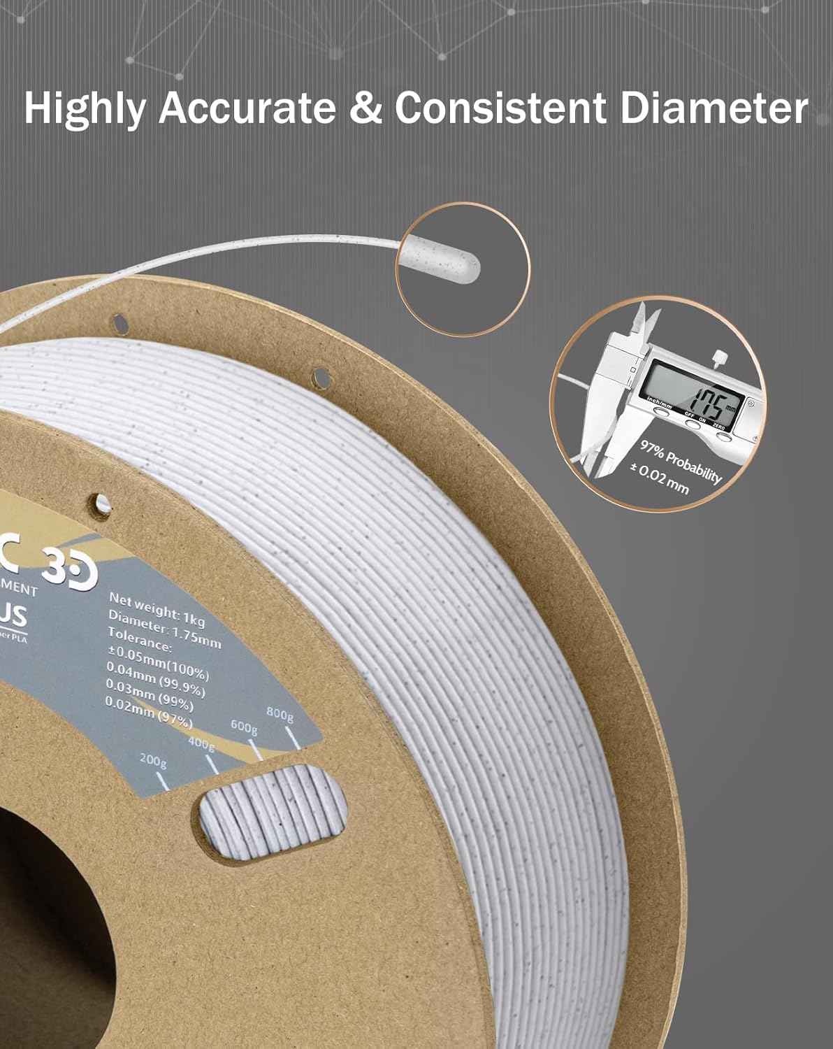 DURAMIC 3D PLA+ Filament 1.75mm 2Kg Marble, PLA Plus Filament 2 Pack 1kg Spool(2.2lbs) Tougher and Stronger, Dimensional Accuracy Probability +/- 0.02mm