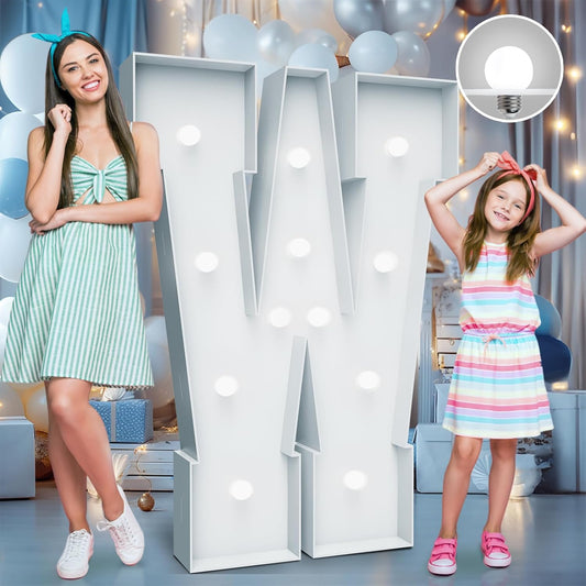 4FT Marquee Light Up Letters - Cool White Light Up Letters W with Fixed Water Bag, Party Decoration Large Marquee Light Up Letters can Be Used for Wedding Decoration, Birthday Party Decoration