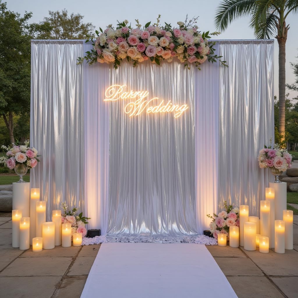 30ft x 10ft Silver Sequin Backdrop Curtain for Parties, Wrinkle Free Thick Glitter Photo Backdrop Drapes 6 Panels 5x10FT Back Drop Cloth Shimmer Fabric for Wedding Birthday Photography Background