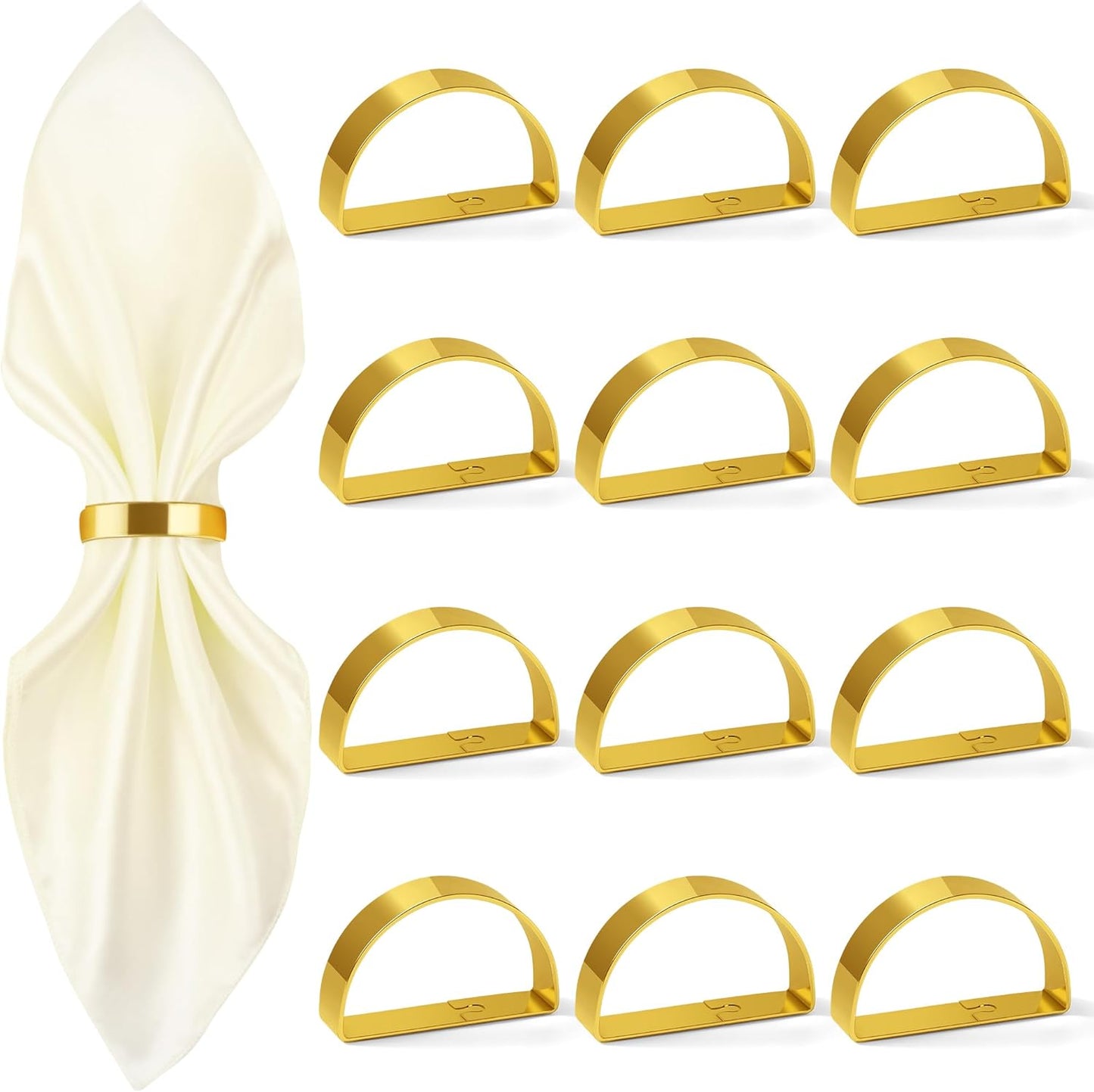 Gold Napkin Rings Set of 12, Iron Material Bright Gold Napkin Holder, Fall Thanksgiving Christmas Easter Napkins Rings for Daily Table Decor Wedding, Banquet, Party