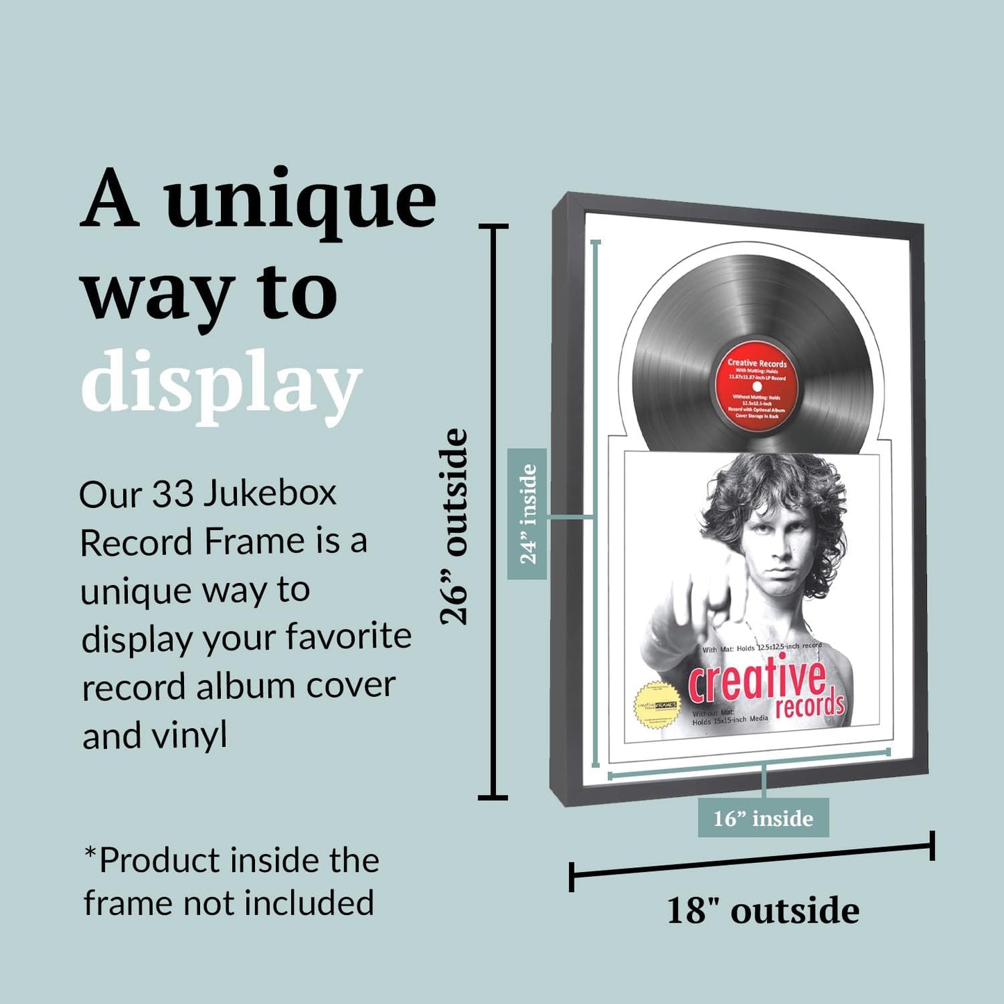 Creative Picture Frames 16" x 24" Jukebox Vinyl Frame Display with Double Matting, LP Record Album Frame for Wall Decor, White/White, 1 Count