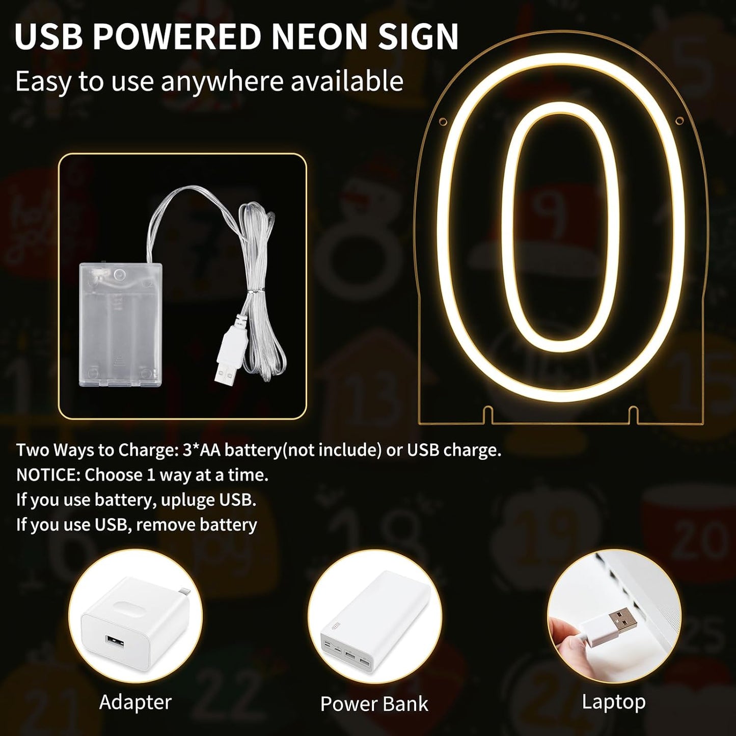 Number 0 LED Neon Sign Backdrop Birthday Party Decoration, 11.3" Height Warm White Marquee Number Zero Light Up Sign for Wedding Anniversary Window Wall Table, Indoor Battery Operated or USB