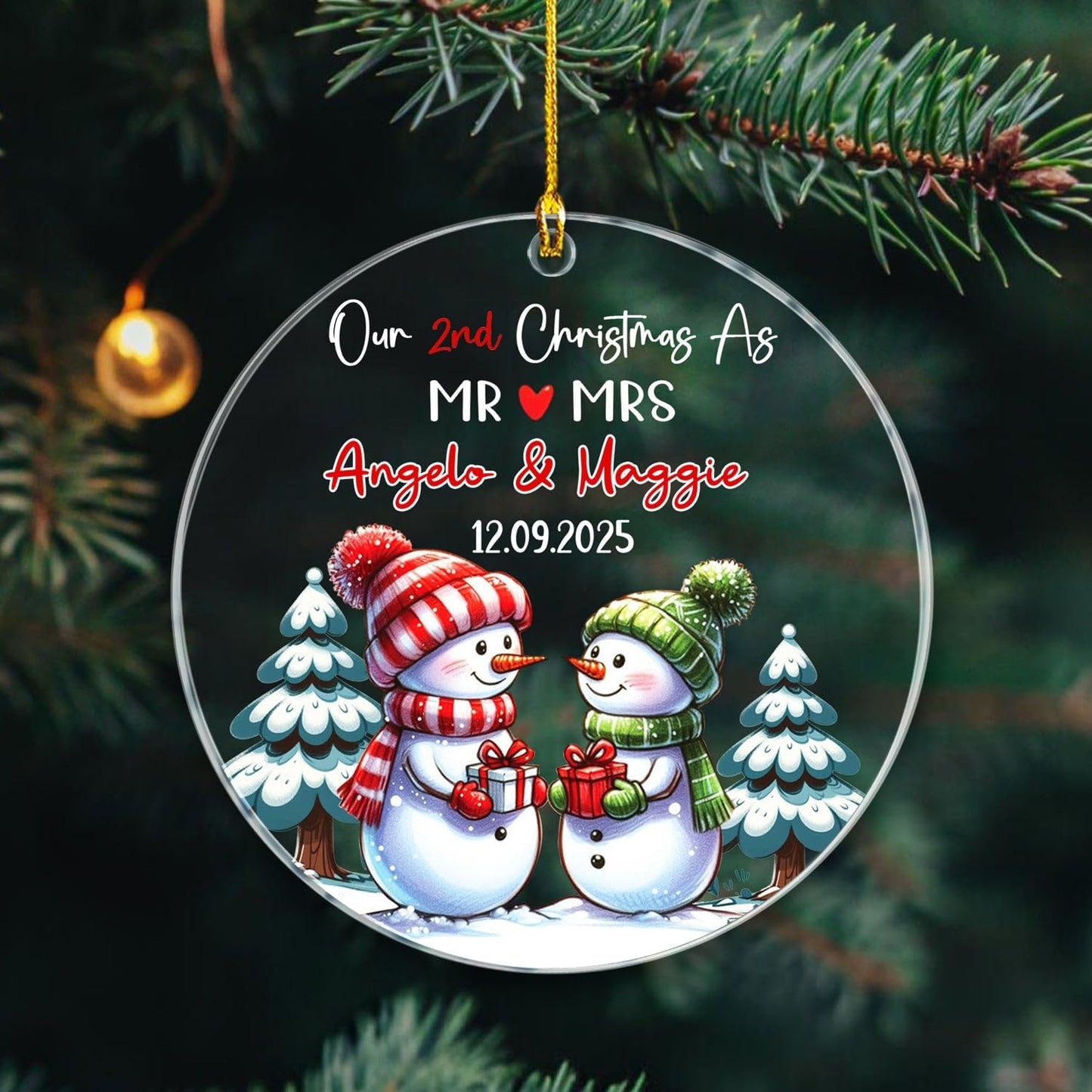Our 2ND Christmas As Mr & Mrs Ornaments Gift for Boyfriends Girlfriend, Personalized Date/Name Mr & Mrs Snowman Together Christmas Ornament 2025, Customized Couple Snowman Ornament for Anniversary