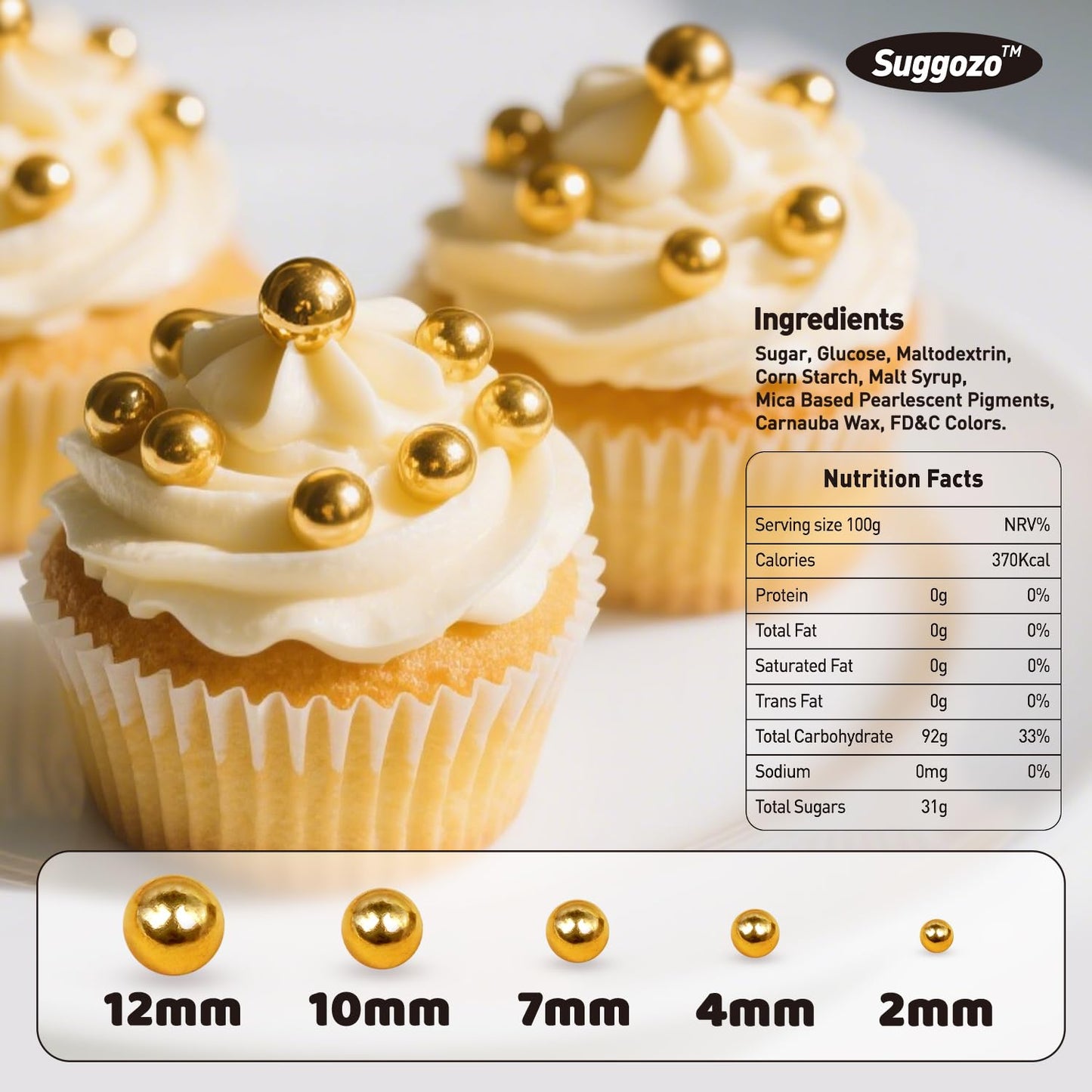 Gold Pearl Sprinkles, Edible Sugar Pearl, Bright Sprinkles 180g/6.35oz, Gold Pearls for Cake Decorating, Edible Cake Decorations, Cupake Toppers, Wedding Party Supplies