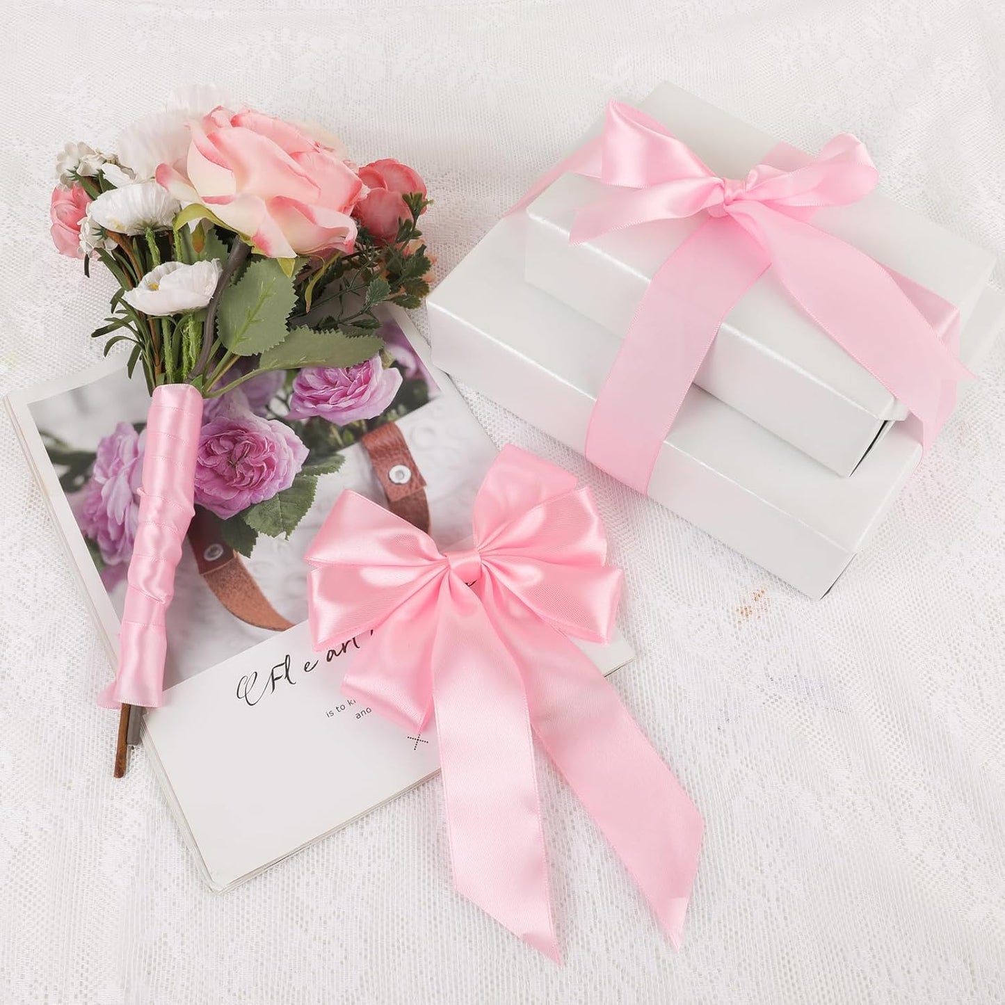 NESCCI 60 Yards Ribbon,1-1/2 Inch Pink Satin Ribbon,Single Face Satin Ribbons, Perfect for Gift Wrapping,Wedding Decoration,Handmade Bows, Wrapping Bouquet and More