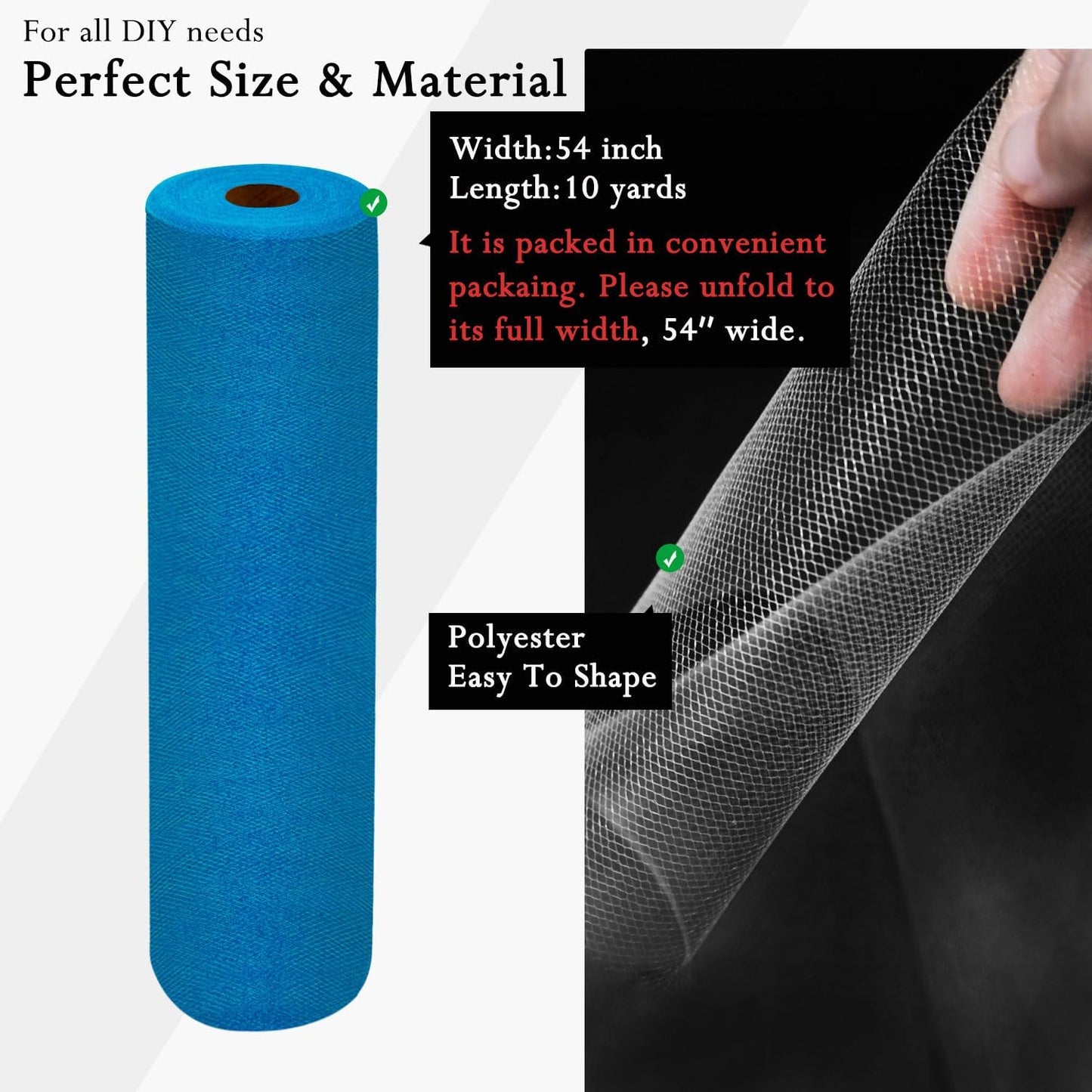 Turquoise Tulle Fabric Rolls 54 Inch by 10 Yards Fabric Tulle Bolt for Wedding Decorations DIY Tutu Baby Shower Table Skirt Birthday Party Craft Supplies