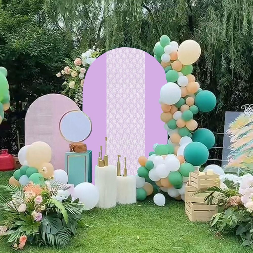 Purple Arch Cover 7.2ft Floral Lace Arched Backdrop Cover Lavender Chiara Arch Frame Back Drop Cover Spandex Wedding Arch Stand Fabric for Rustic Vintage Party Baby Shower Birthday Decorations