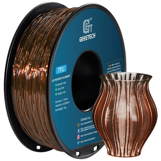 Geeetech TPU Filament 1.75mm, Shore 95A – Flexible 3D Printer Filament with High Elasticity, 1KG (2.2lbs) Spool, Dimensional Accuracy ±0.03mm, Fits Most FDM Printers (Clear Brown)