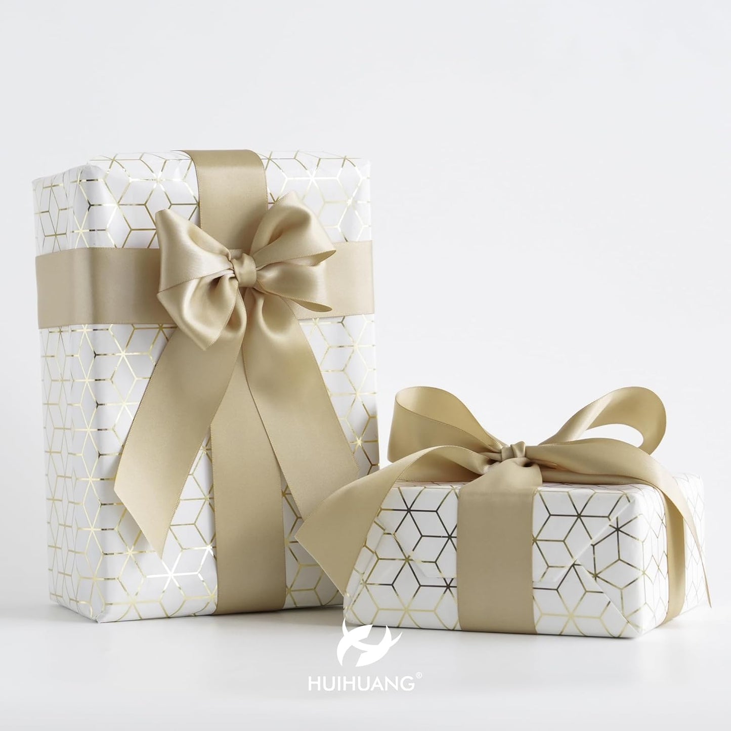 HUIHUANG Champagne Gold Satin Ribbon 1-1/2 inch x 50 Yards Champagne Double-Faced Satin Ribbon for Gift Wrapping, Bows, Flower Bouquet, Crafts, Bridal Shower Wedding Decor, Christmas Tree