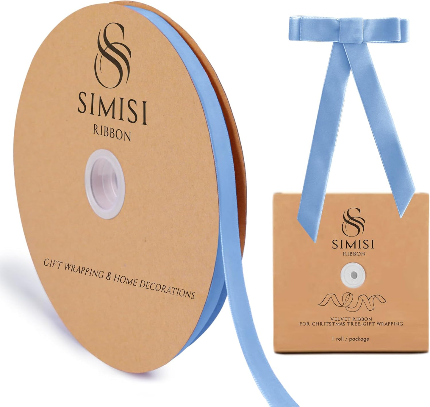 Blue Velvet Ribbon 3/8'' 25 Yards for Christmas Tree, Gift Wrapping, Flower Bouquet, Wreath Decorations, Bow Making