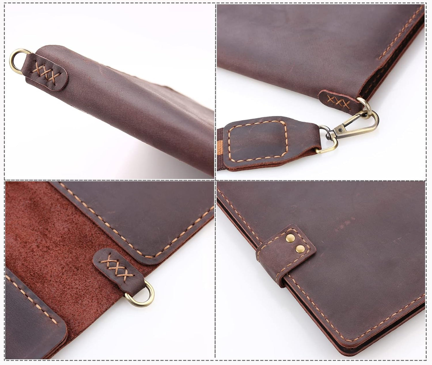 Robrasim Handmade Leather Sketchbook Cover, Artist Sketch Pad Holder for 9"X12" Top Spiral Bound Sketchbook, Drawing Book Pencil Case, Journal Portfolio with Shoulder Strap, Artist Gifts,Coffee