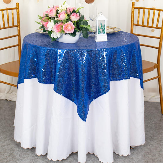 ShinyBeauty Sparkling Royal Blue Sequin Tablecloth 54x54 Inch - Glitter Dining Table Cover for Birthday Wedding Party Decor, Elegant Luxury Table Linen Overlay