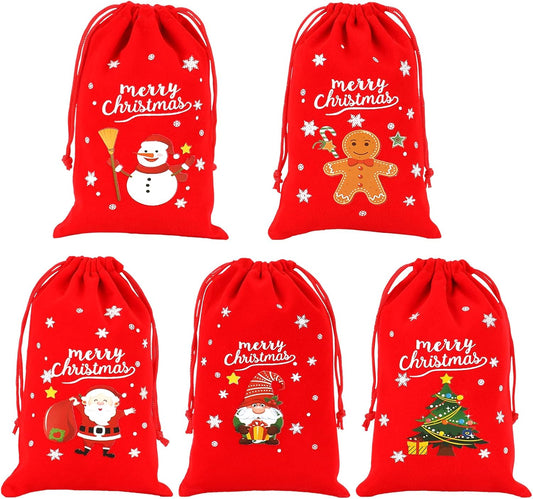 Tapleap Velvet Coth Christmas Bags with Drawstring, 50Pcs 4x6 for Wrapping Christmas Party Favors or Gifts for Friends, Small Bussiness, Palm Crosses, Customers