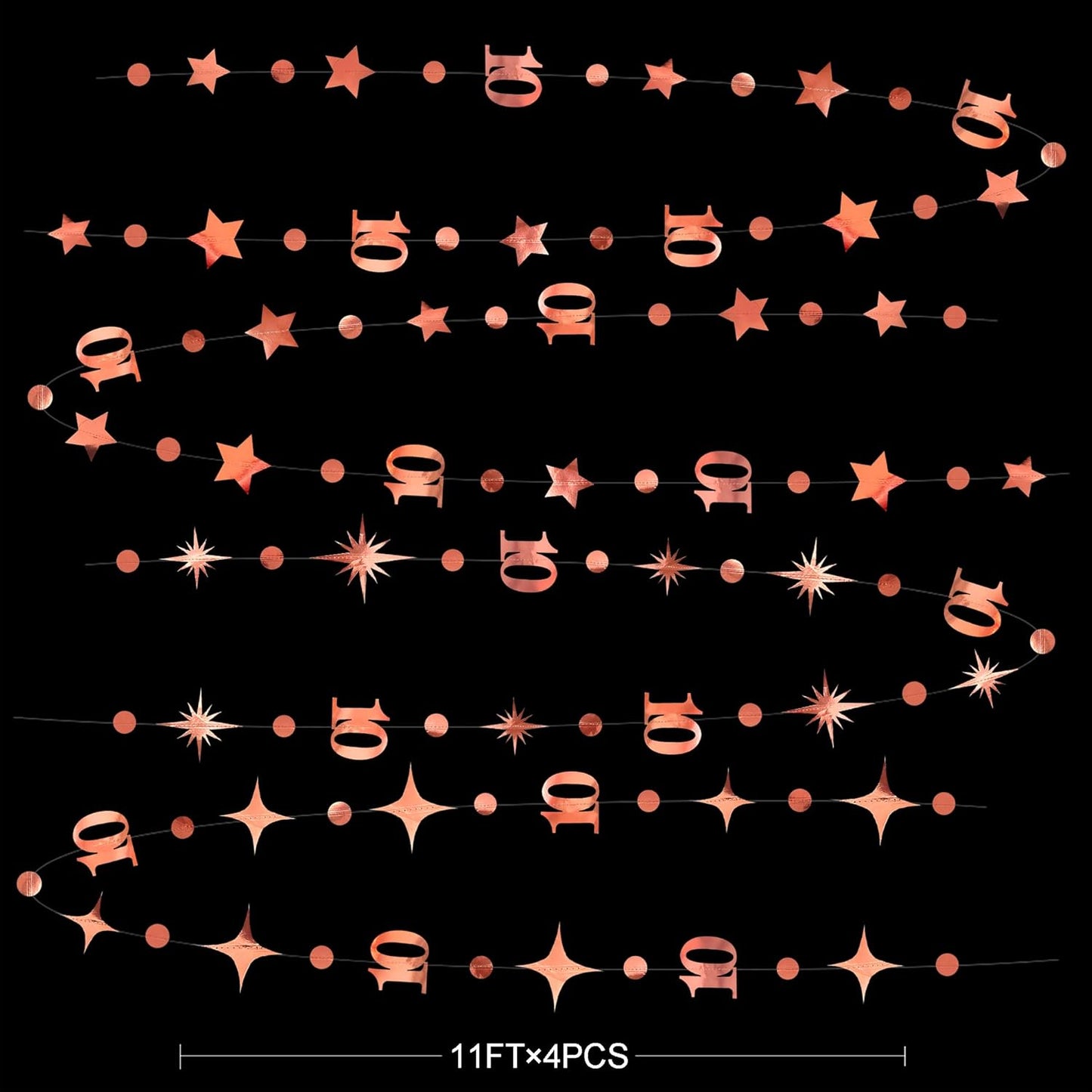 Rose Gold 10th Birthday Decorations Number 10 Circle Dot Twinkle Star Garland Metallic Hanging Streamer Bunting Banner Backdrop for Girls Boys Ten Year Old Birthday 10th Anniversary Party Supplies