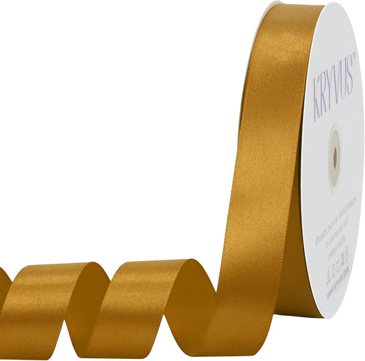 Gold Satin Ribbon 1 inch X Continuous 100 Yards, Single Face Polyester Ribbon Perfect for Gift Wrapping, Flower Bouquet, Wedding Decor, Crafts, Bow Making, Sewing and More