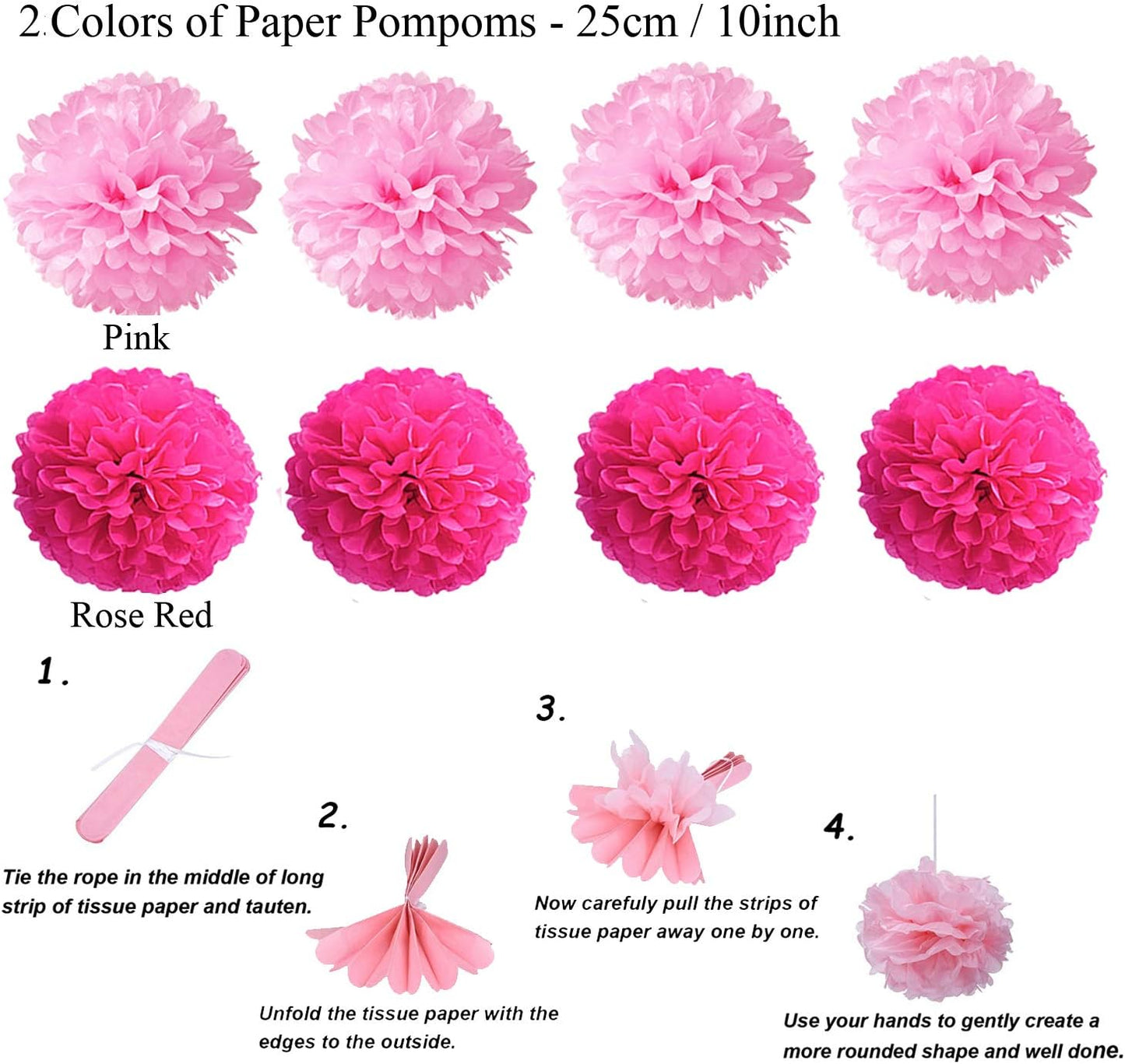 ZERODECO Party Decoration, 21 Pcs Pink Hanging Paper Fans, Pom Poms Flowers, Garlands String Polka Dot and Triangle Bunting Flags for Birthday Parties, Bridal Showers, Baby Showers, Wedding