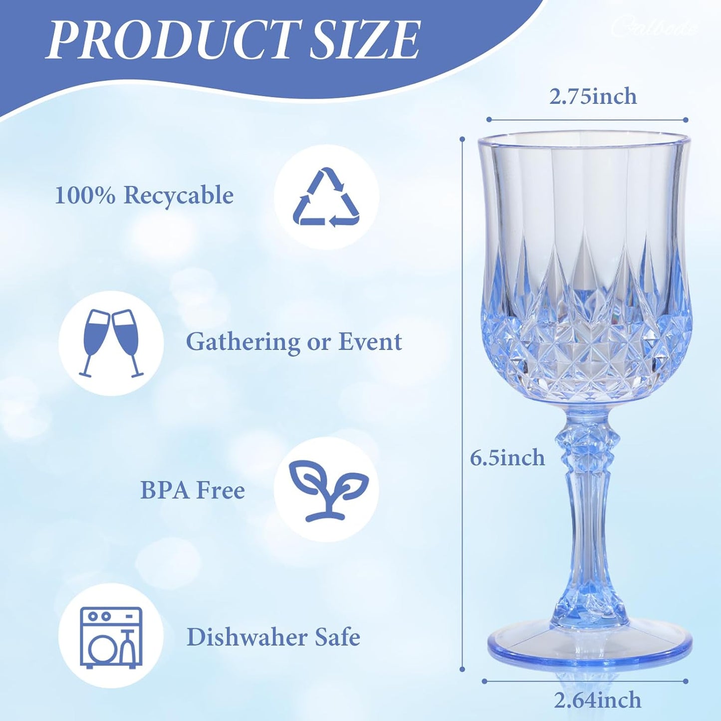 Blue Plastic Wine Glasses 7oz – 24 Pcs Unbreakable Vintage Plastic Goblets for Parties Reusable & Dishwasher Safe Ideal for Weddings, Bars, and Every Celebration