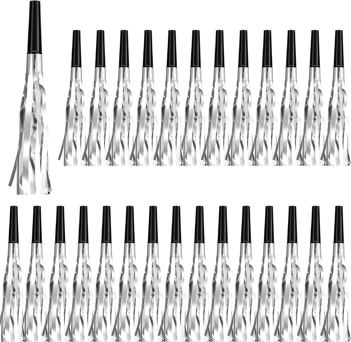 200 Pcs Party Blowers Noise Makers Party Horns Blowout Clappers Noisemakers for Halloween Christmas Birthday Sporting Party New Year's Eve Party Supplies 2025(Black Silver)
