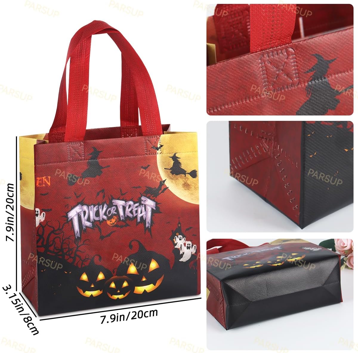 PARSUP 20PCS Halloween Trick or Treat Bags, Non-Woven Large Gift Tote Bags with Handles for Gifts Wrapping, Party Supplies, 7.9 * 7.9 * 3.15inch