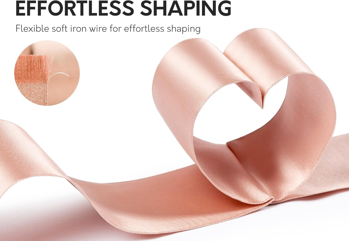 Rose Gold Satin Ribbon Double-Faced Wired Ribbons for Gift Wrapping Flower Bouquet Bows Wedding Invitation Christmas Decor Crafts 2-1/2 Inch 10 Yards