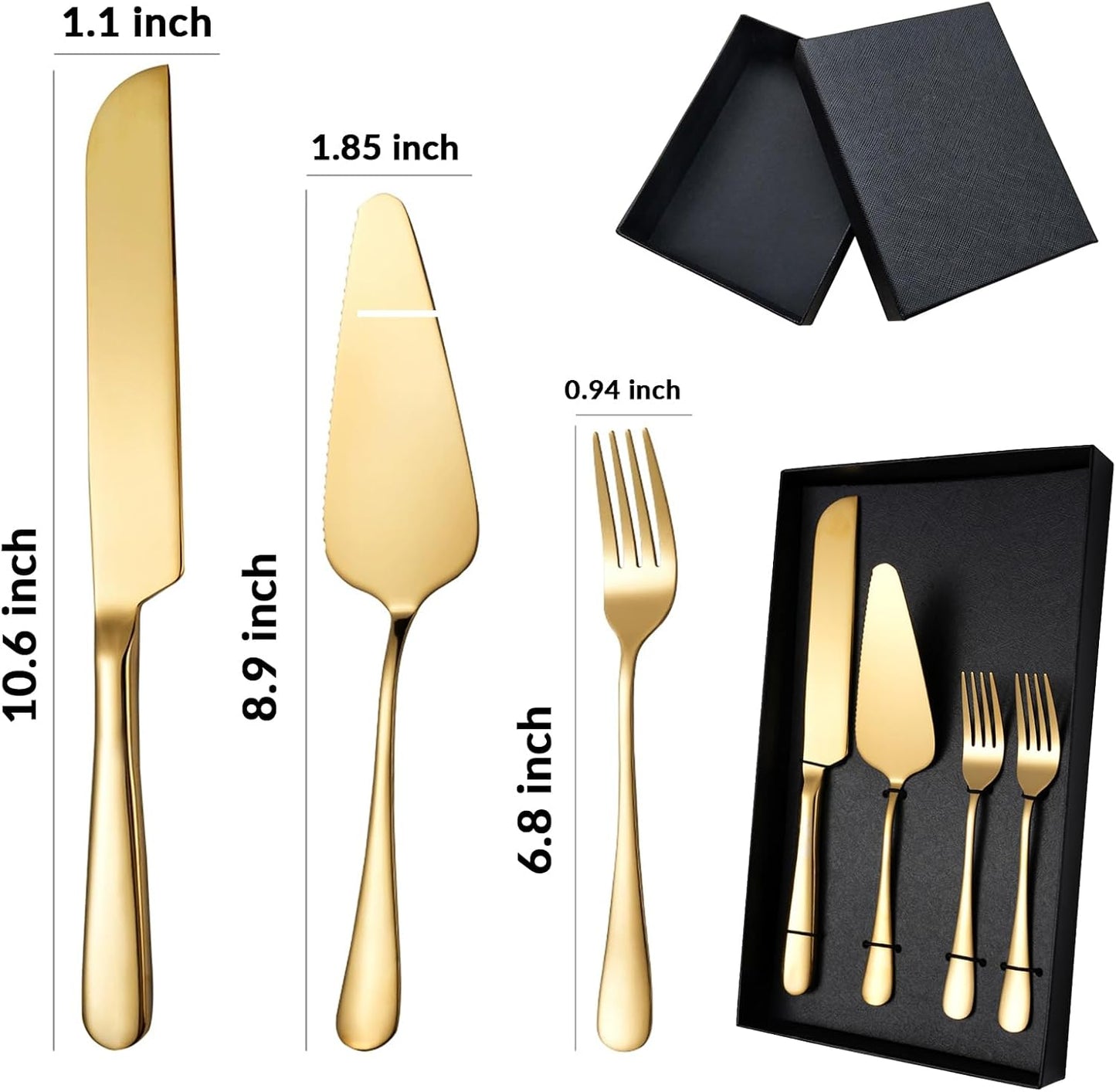 Personalized Wedding Cake Knife and Server Set, Custom Gold/Silver Cake Cutting Set for Wedding, 4 Pieces Set with Forks for Engagements, Anniversaries, Bride and Groom (Rose Gold)