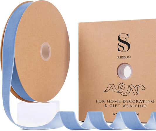 Light Blue Christmas Velvet Ribbon for Tree, Gift Wrapping, Flower Bouquet, Wreath Decorations, Bow Making 1'', 25 Yards