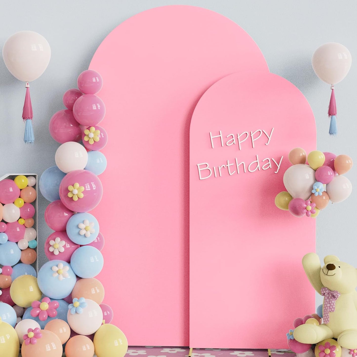 Fomcet Set of 2 Wedding Arch Covers 6FT, 7.2FT Pink Arch Backdrop Cover 2-Sided Fitted Round Top Spandex Fabric for Birthday Party Baby Shower Wedding Arch Stand Decoration