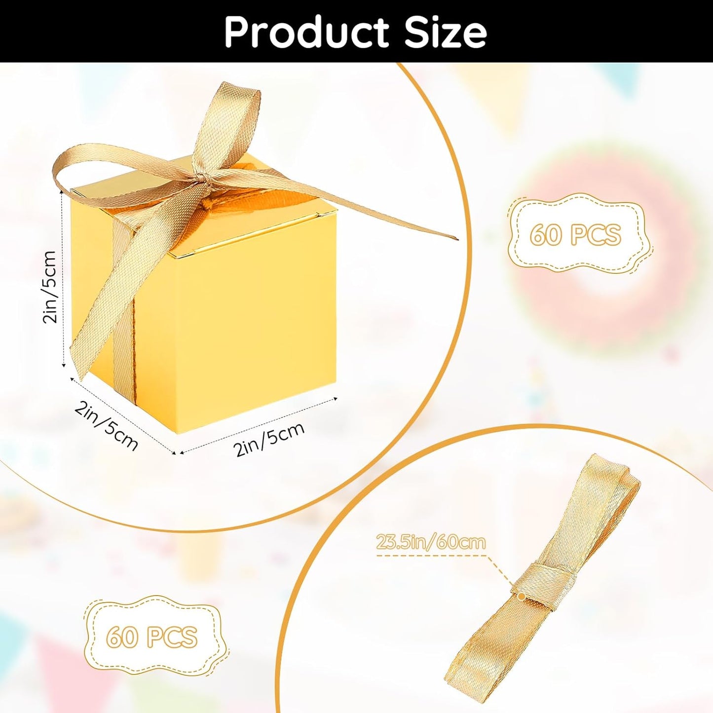 EUSOAR Small Gift Boxes with Lids, 60pcs 2x2x2 Inches Gold Candy Boxes Party Favor Box with Ribbons, Cube Chocolate Box Mini Muffins Bags Macaron Container for Wedding Party Advent Calendar DIY