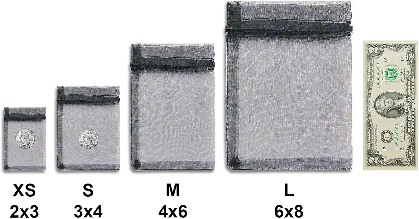 TheDisplayGuys 100-Pack 4x6 Black Sheer Organza Gift Bags with Drawstring, Goodie Bags for Jewelry, Candy, Treats, Wedding Favors Small Mesh