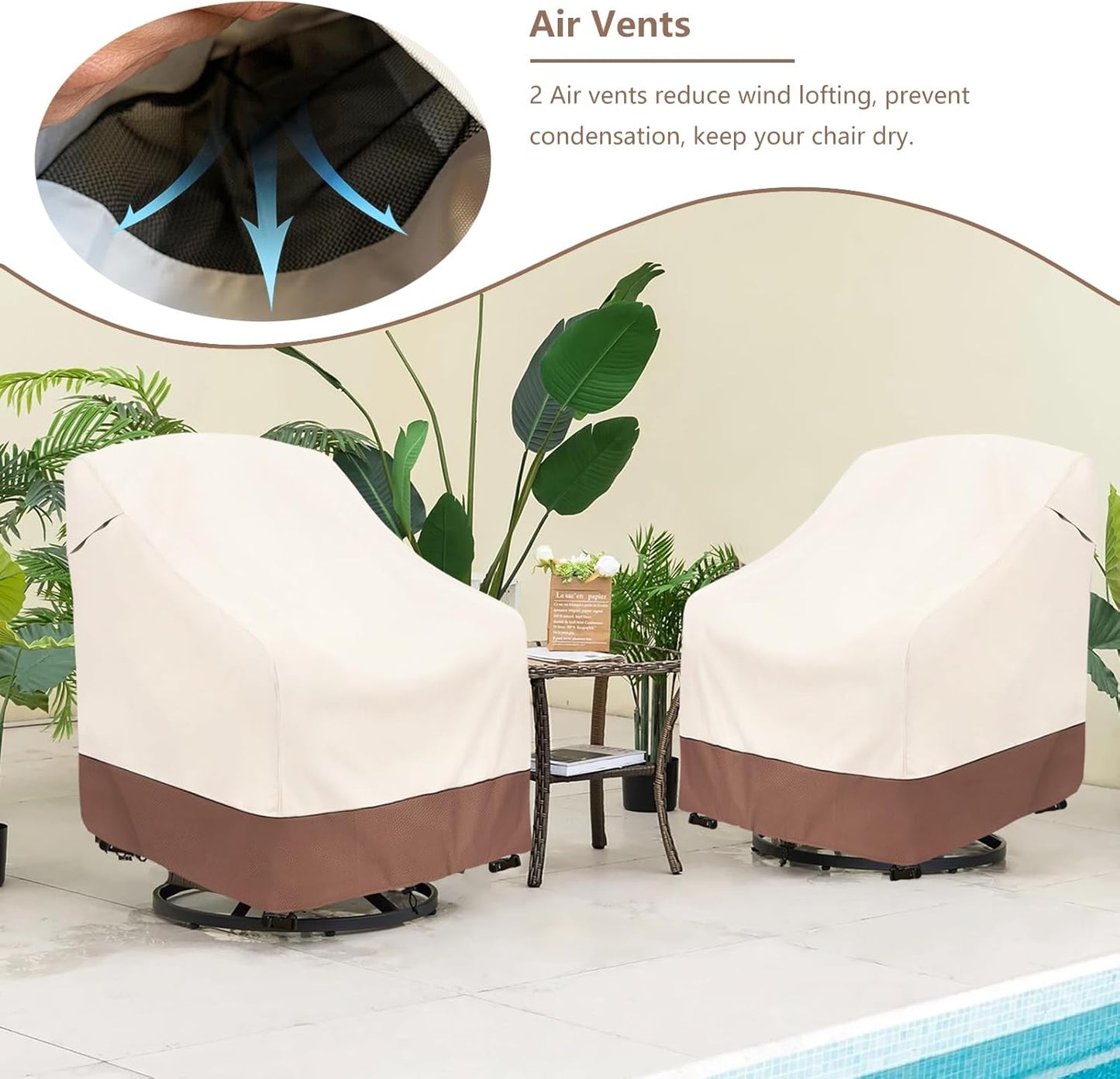 okcool Outdoor Swivel Chair Cover 2 Pack, Patio Chair Covers Waterproof Clearance, (30" W x 34" D x 38.5" H) Lawn Furniture Covers, Beige & Brown