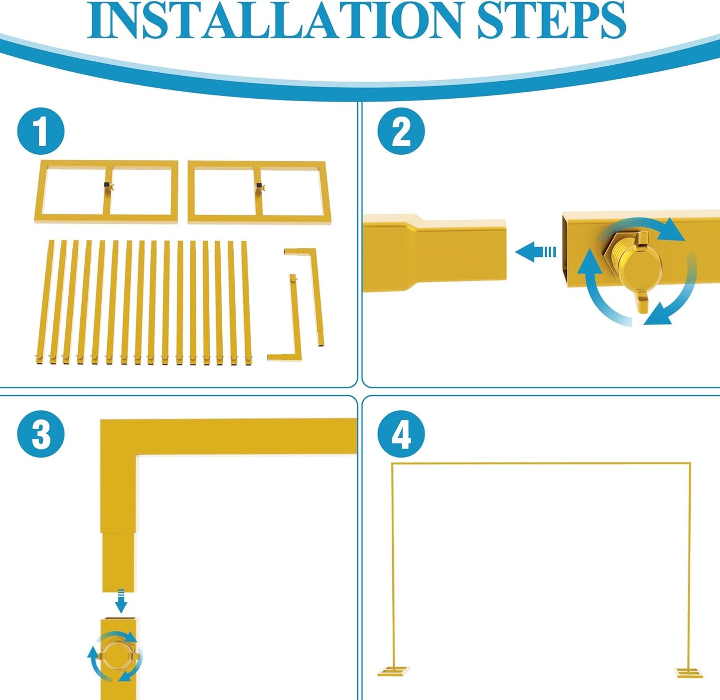 Fomcet 6.6FT x 10FT Backdrop Stand Heavy Duty with Base Gold Pipe and Drape Square Backdrop Stand Adjustable Portable Metal Arch Frame for Wedding Baby Shower Birthday Parties Banquet Decorations