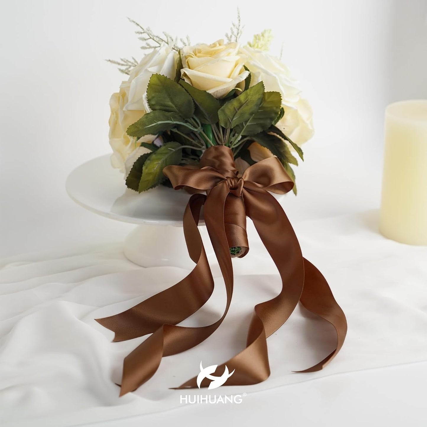 HUIHUANG Brown Satin Ribbon 1-1/2 inch x 50 Yards Dark Brown Double-Faced Satin Ribbon for Gift Wrapping, DIY Crafts, Holiday Decor, Christmas Wedding Party Decor, Bows, Flower Bouquet