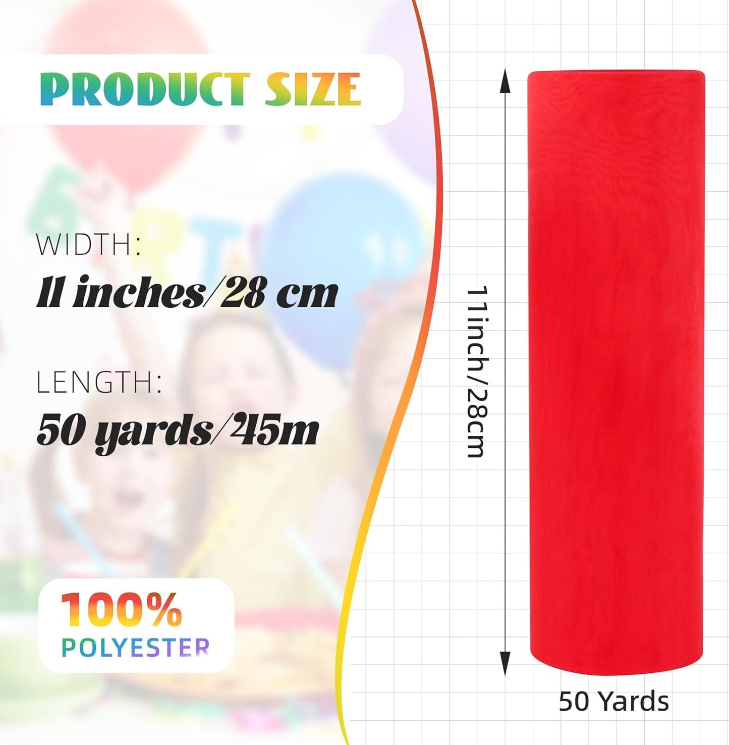 Crystal Organza Fabric Tulle 11 Inch by 50 Yards Sheer Tulle Rolls for DIY Craft Wedding Party Baby Shower Decor Gift Wrapping Party Supplies (Red)