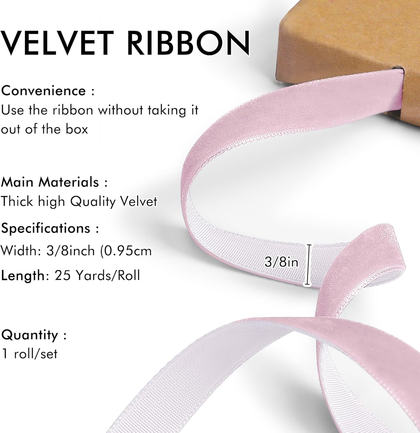 Pink Velvet Ribbon 3/8'' 25 Yards for Christmas Tree, Gift Wrapping, Flower Bouquet, Wreath Decorations, Bow Making