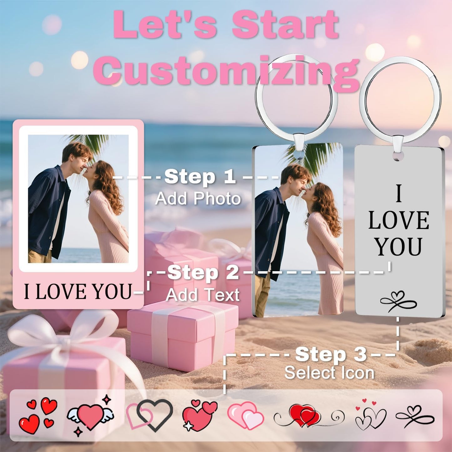 Custom Keychain with Picture, Personalized Double-sided Keychains Gifts for Boyfriend, Family, Lover