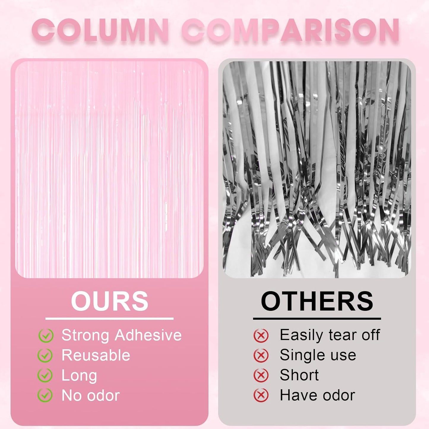 2 Pack Pastel Pink Tinsel Foil Fringe Curtains, Pink Party Decorations, Metallic Tinsel Party Streamers Backdrop for Birthday Baby Shower Graduation Wedding Gender Reveal Party Decorations