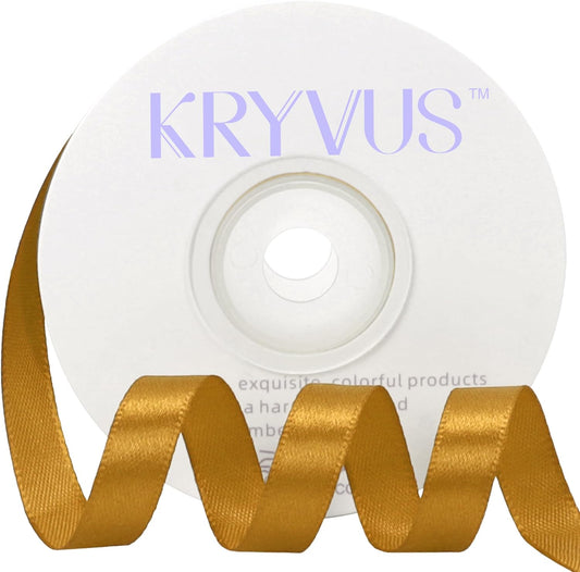 Gold Satin Ribbon 3/8 inch X Continuous 25 Yards, Single Face Polyester Ribbon Perfect for Gift Wrapping, Flower Bouquet, Wedding Decor, Crafts, Bow Making, Sewing and More