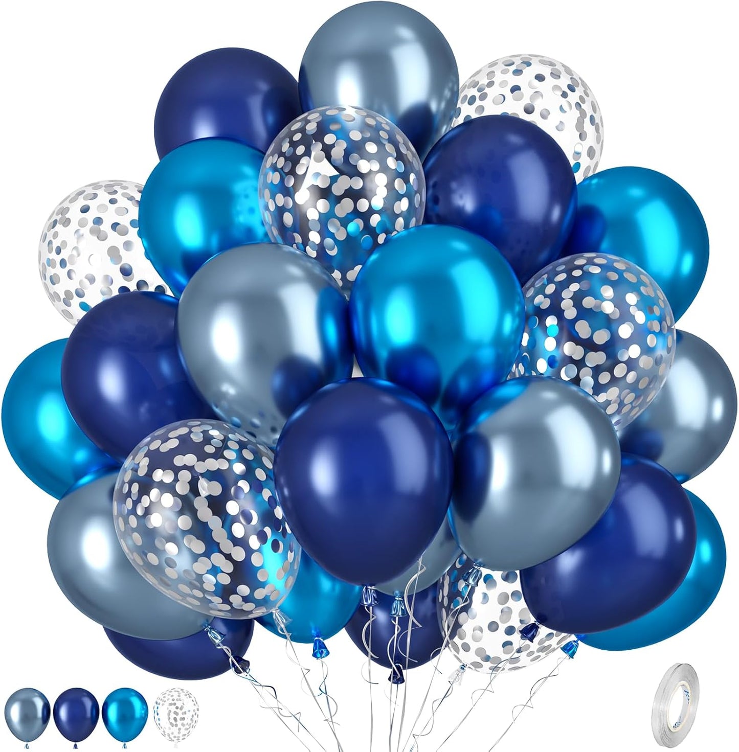 Blue Balloons, 50pcs Metallic Blue Balloons, Metallic Baby Navy Balloon, Silver Confetti Balloon for Men Boys Birthday Gender Reveal Baby Shower Party Wedding Bridal Shower Father's Day Graduation