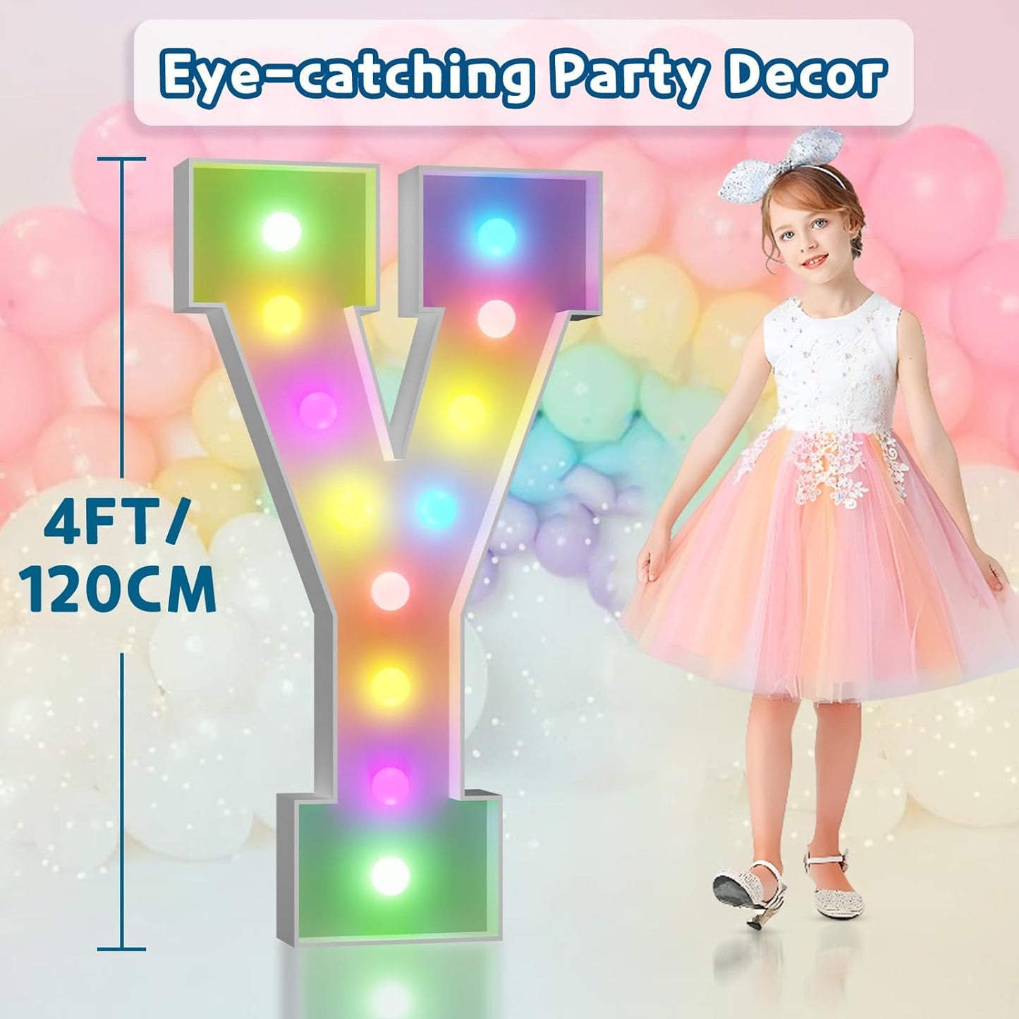 imprsv 4FT Colorful Marquee Light Up Letters Y, 18 Colors Large Light up Letters Alphabet Sign with Remote, Large Marry Me Sign, Birthday Party Decorations Baby Shower Anniversary Wedding Decoration