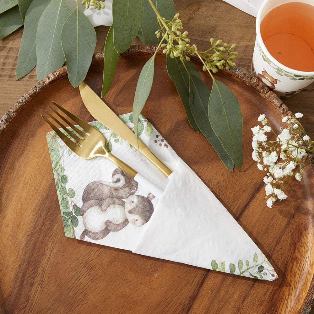 Kate Aspen Woodland Baby Shower Decorations, 62-Piece Disposable Paper Plates & Napkins Party Supplies for 16 Guests - Woodlands Animals Theme for Baby Boy Shower Table Decorations, Gender Reveal