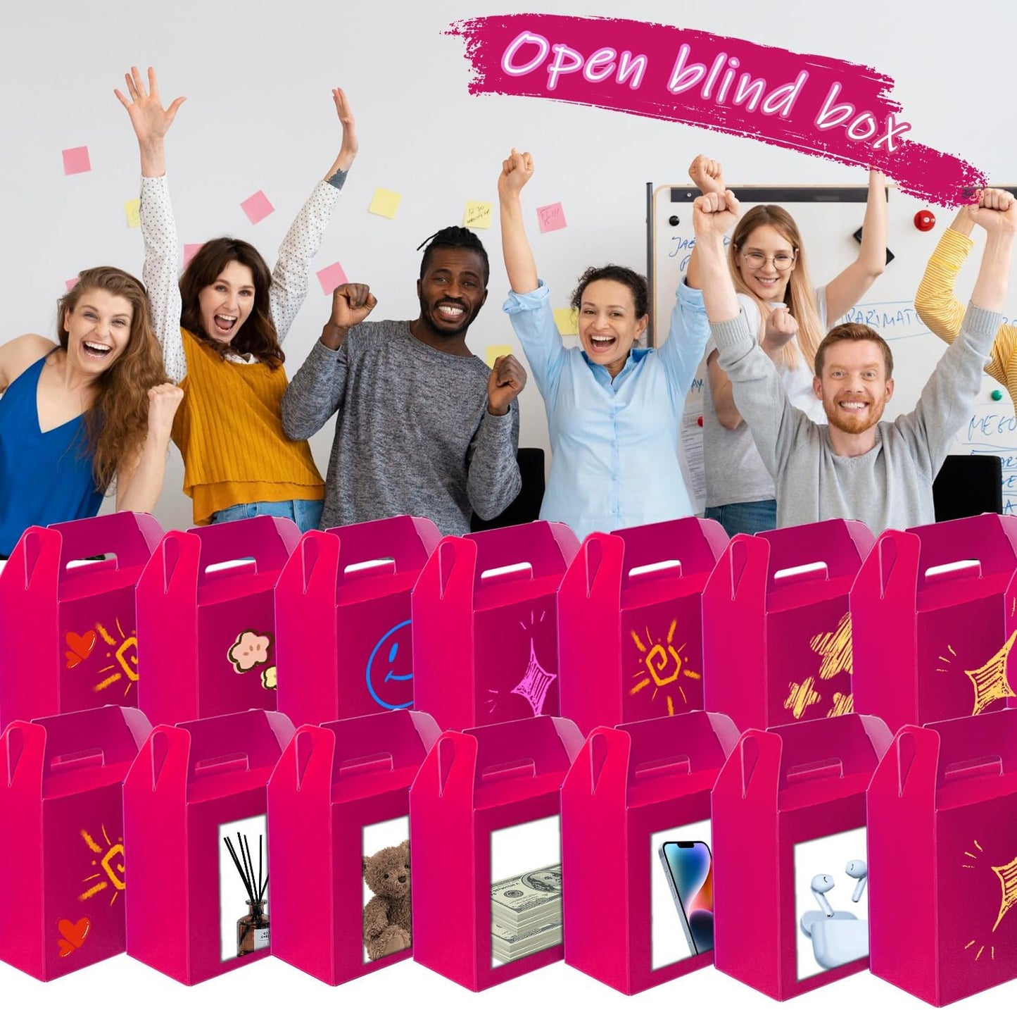 XAGLVV 24Pack Hot Pink Party Favor Treat Box Packs, 7 * 3.5 * 6.6 Inch Goodie Box with Handles, Gable Gift Boxes for Valentine's Day,Birthdays