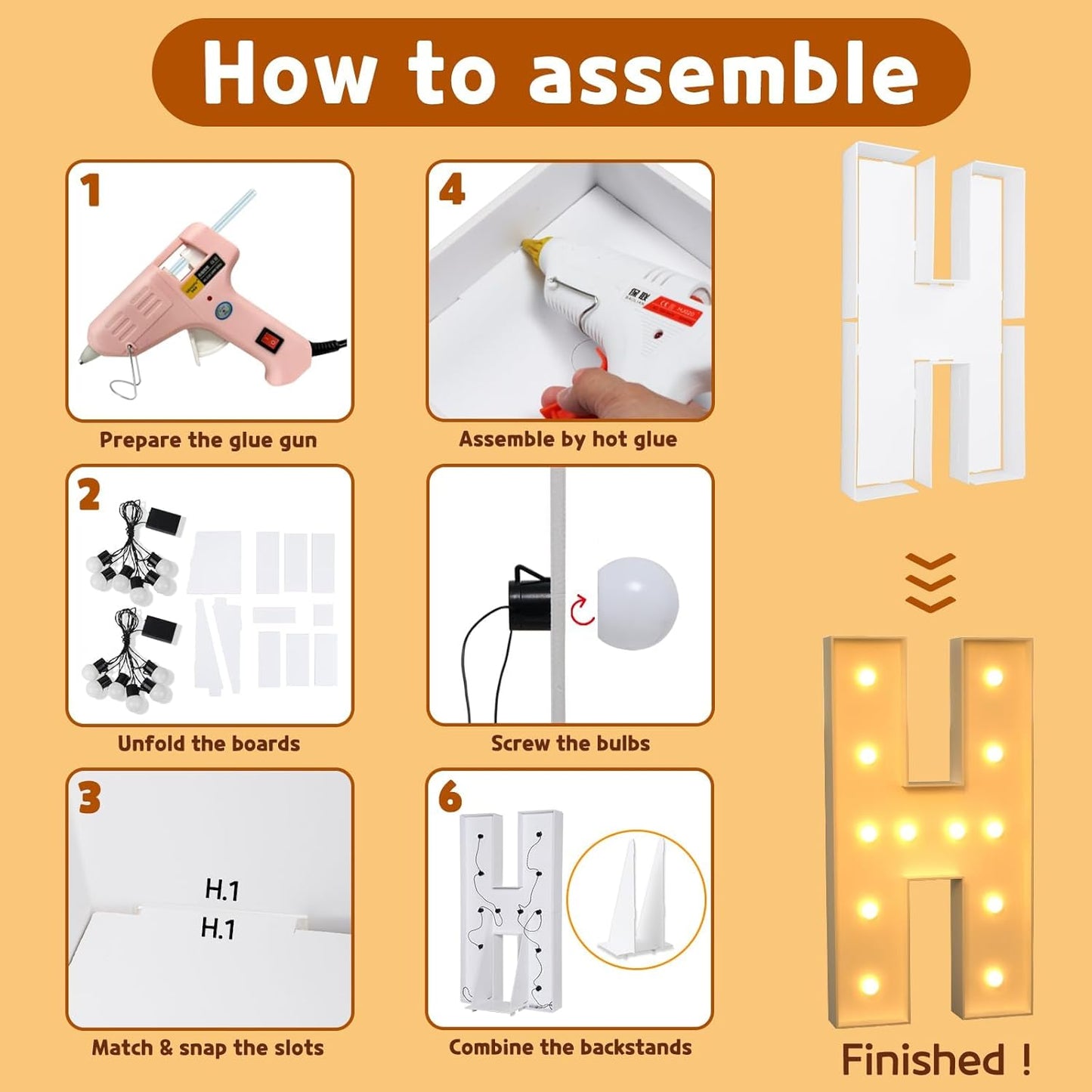 imprsv Marquee Light Up Letters, 4FT Mosaic Letters with Light for Baby Shower Graduation Party Decor, Large H for Engagement Wedding Party Decorations (Need to Assemble)