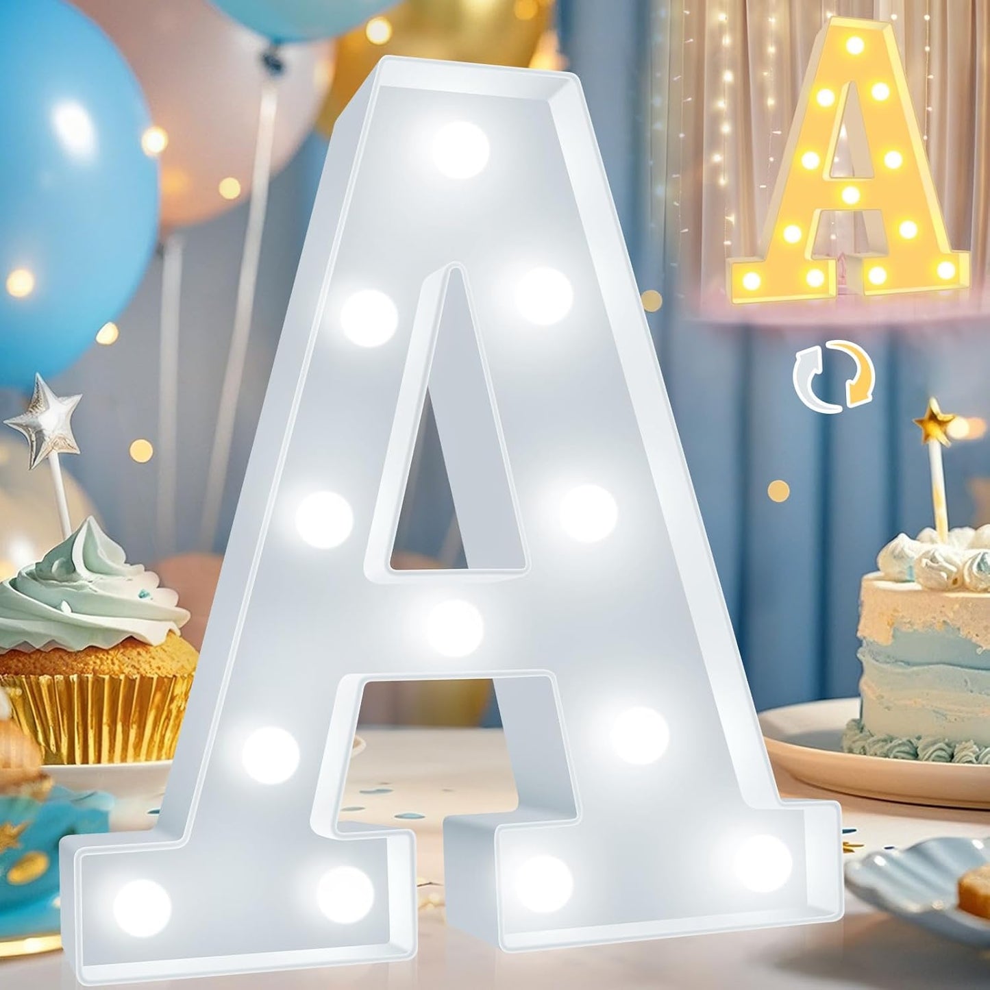 Pooqla LED Marquee Letter Lights, Warm White and Cool White Decorative Lighted Letters, Light Up Alphabet Letters for Boys Girls, Party, Wedding, Bar, Night Light, Birthday Decoration, Letter A